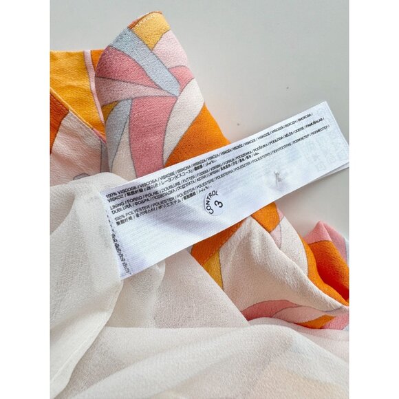 MANGO Orange Pink Abstract Scarf Printed Crepe Mini Shirt Dress, Size 4 - Picture 14 of 15